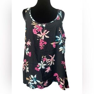 Torrid Black Floral Tank Top with Pink and Blue
